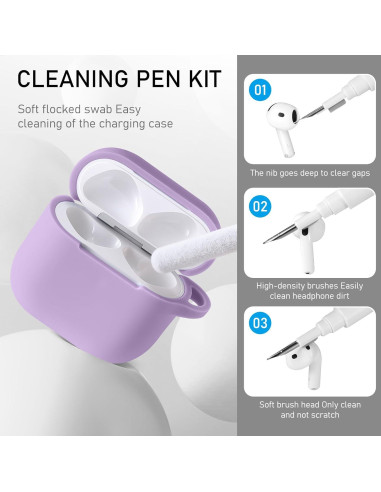 Funda de Silicona Maxjoy para AirPods 4ta Generación 2024 - Púrpura Lavanda con Kit de Limpieza