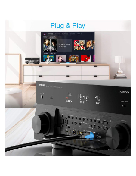 Cable de Audio Óptico Digital Toslink BlueRigger 15.24m - Baño de Oro 24K Cable de Audio Óptico Digital Toslink BlueRigger 15.24m - Baño de Oro 24K