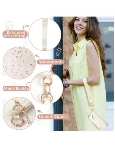 Cartera de muñeca JEEBURYEE beige con bloqueo RFID y llavero