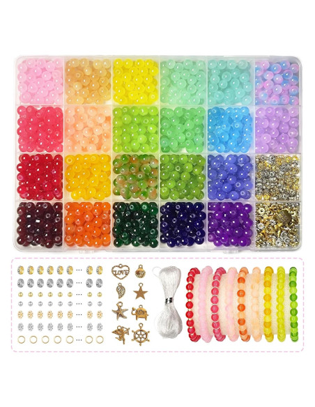 Kit de Perlas de Vidrio NEWMIAO 1188 Piezas 6mm 22 Colores Kit de Perlas de Vidrio NEWMIAO 1188 Piezas 6mm 22 Colores