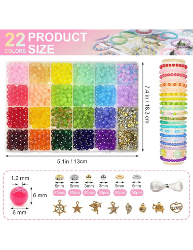 Kit de Perlas de Vidrio NEWMIAO 1188 Piezas 6mm 22 Colores