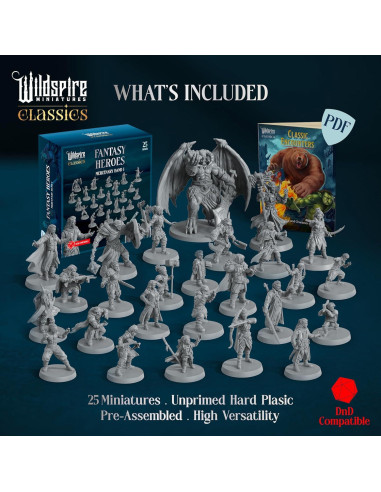 Miniaturas Pintables D&D Wildspire - Banda de Mercenarios I - 25 Figuras 28mm