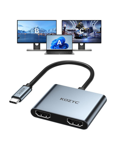Adaptador USB C a Doble HDMI 4K 60Hz KOZYC Plata
