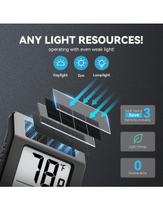 Higrómetro Digital Solar BaldrTherm 2.2'' Negro - Termómetro Interior 2