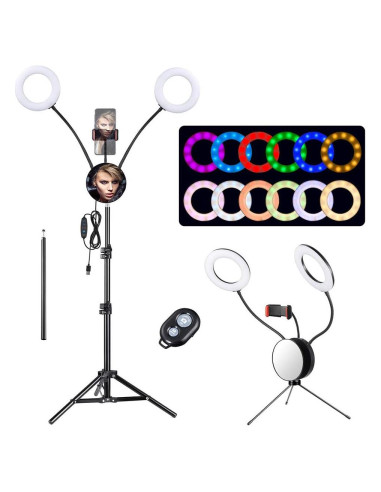 Luz de Anillo Doble RGB 7" AW con Control Remoto y Trípode