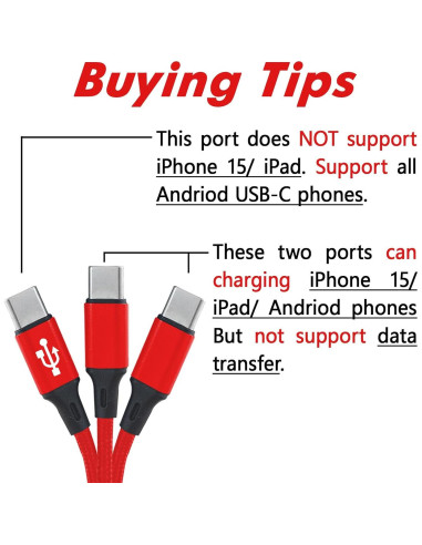 Cable USB C 3 en 1 Awnuwuy 1.22M Rojo - Carga Rápida 3A
