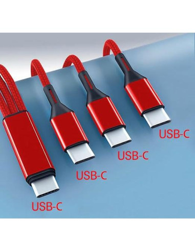 Cable USB C 3 en 1 Awnuwuy 1.22M Rojo - Carga Rápida 3A