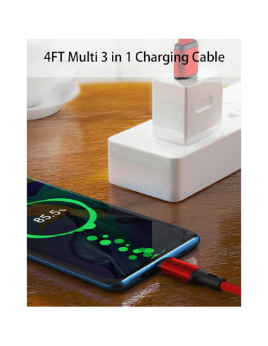 Cable USB C 3 en 1 Awnuwuy 1.22M Rojo - Carga Rápida 3A