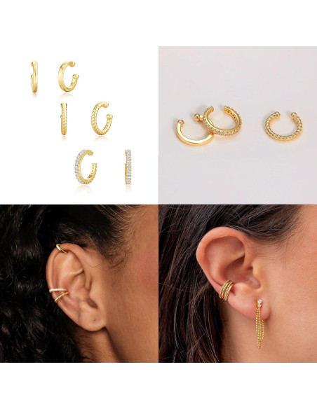Pendientes de oreja dorados Koperin sin perforar con circonitas Pendientes de oreja dorados Koperin sin perforar con circonitas