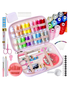 Kit de Costura Portátil Le Paon Rosa - 18 Hilos y Accesorios