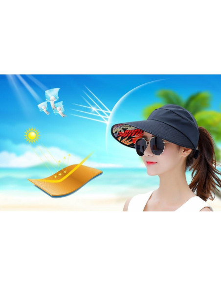 Sombrero de Sol HINDAWI para Mujeres Plegable UV Negro Sombrero de Sol HINDAWI para Mujeres Plegable UV Negro