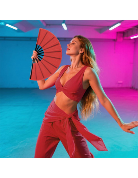 Abanico Plegable Nydotd Grande Rojo de Nylon para Danza Abanico Plegable Nydotd Grande Rojo de Nylon para Danza