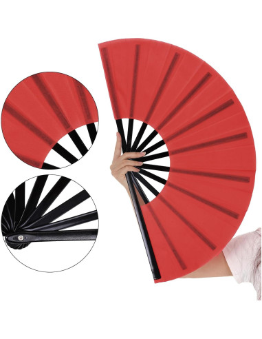 Abanico Plegable Nydotd Grande Rojo de Nylon para Danza