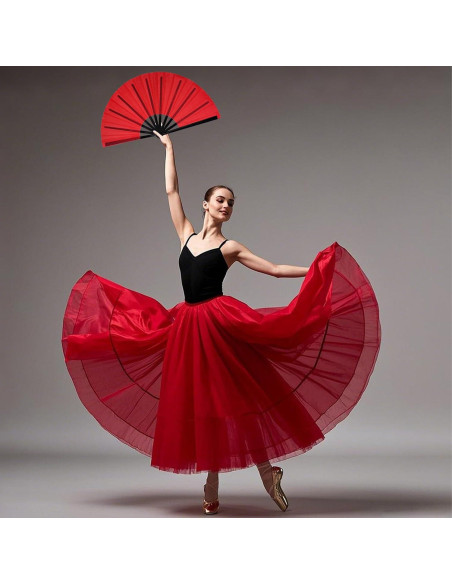 Abanico Plegable Nydotd Grande Rojo de Nylon para Danza Abanico Plegable Nydotd Grande Rojo de Nylon para Danza