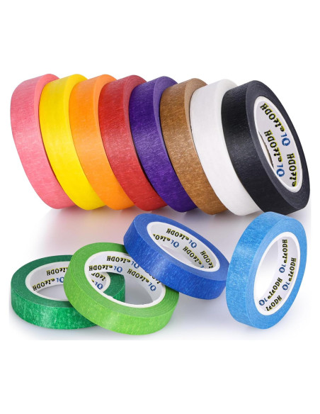12 Rollos de Cinta de Enmascarar de Colores 12.7mm x 27.43m 12 Rollos de Cinta de Enmascarar de Colores 12.7mm x 27.43m