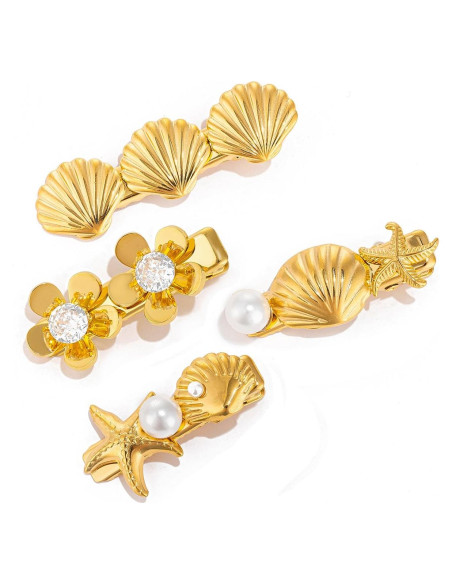 Clip de Pelo de Perla de Concha de Oro SICOPEE - 4 Piezas 3.56 cm Clip de Pelo de Perla de Concha de Oro SICOPEE - 4 Piezas 3.56 cm