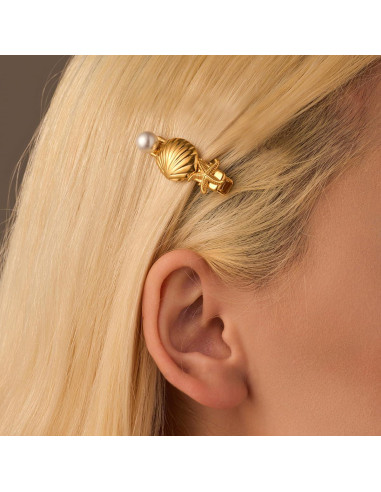 Clip de Pelo de Perla de Concha de Oro SICOPEE - 4 Piezas 3.56 cm