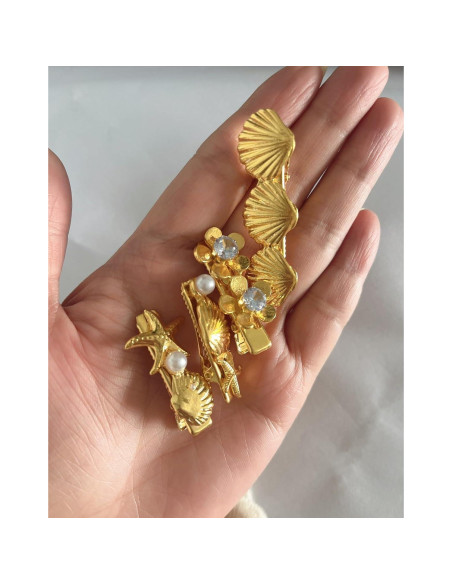 Clip de Pelo de Perla de Concha de Oro SICOPEE - 4 Piezas 3.56 cm Clip de Pelo de Perla de Concha de Oro SICOPEE - 4 Piezas 3.56 cm
