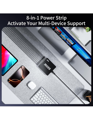 Cargador USB C 880W 8 Puertos GaN Rápido para Laptop y Móvil