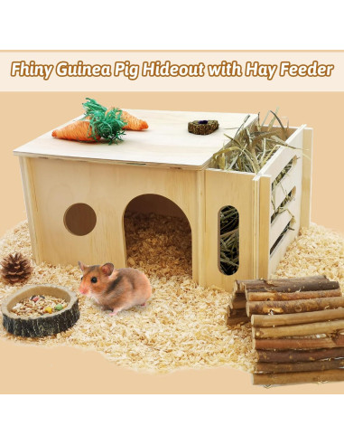 Casa de Madera Fhiny para Cobayas y Chinchillas con Comedero