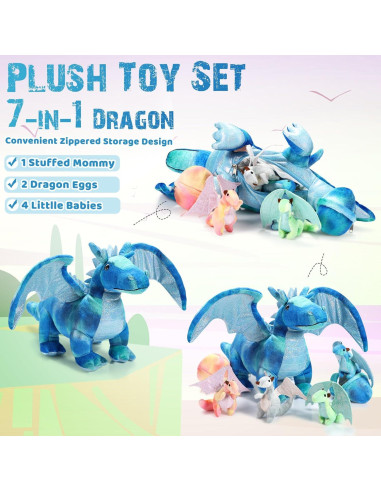 Conjunto de Juguetes de Dragón Deekin 7 Pcs 40 cm Peluche