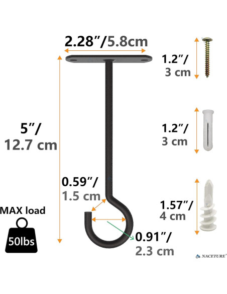 Ganchos de Techo NACETURE 12.7 cm Alta Resistencia 2 Pzs Ganchos de Techo NACETURE 12.7 cm Alta Resistencia 2 Pzs