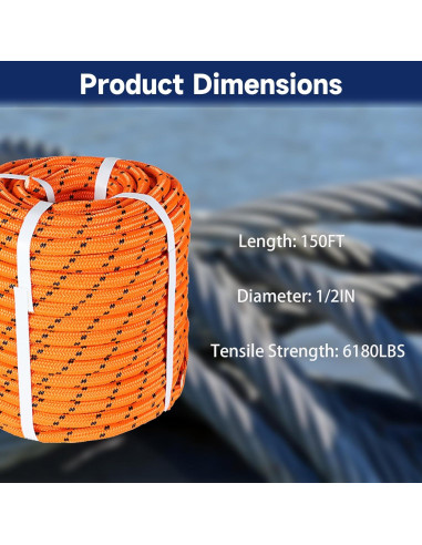 Cuerda de Rigging de Poliéster 1/2" 150 Pies Elfinrm Naranja