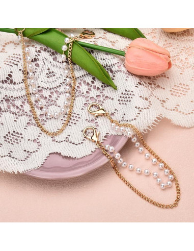 Cadenas de Encanto para Zapatos Sisadodo - 4 Piezas Perla Dorada
