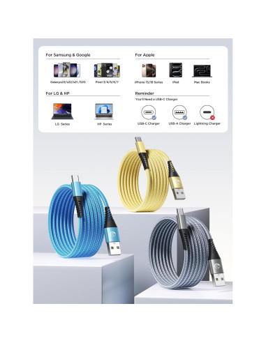 Cable USB C 3Pack 3M Aioneus Carga Rápida Multicolor