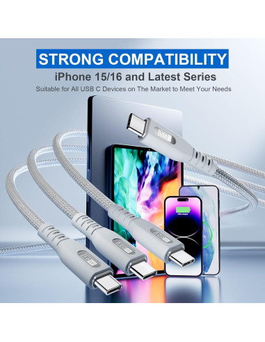 Cable USB C 100W SIQIWO 1.2M 3 en 1 Carga Rápida