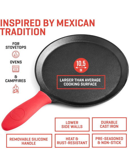 Sartén de Hierro Fundido Uno Casa 26.67 cm - Comal para Tortillas Sartén de Hierro Fundido Uno Casa 26.67 cm - Comal para Tortillas