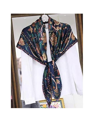 Bufanda de Seda ANDANTINO 100% 110x110cm Floral Marino