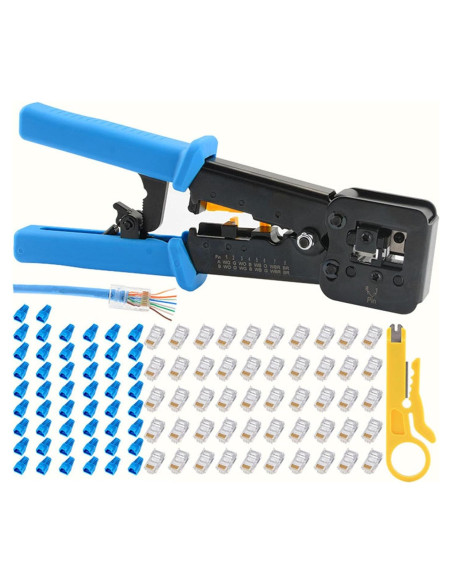 Crimpadora Ethernet LSLANSOON RJ45 Cat6 con 50 Conectores Crimpadora Ethernet LSLANSOON RJ45 Cat6 con 50 Conectores