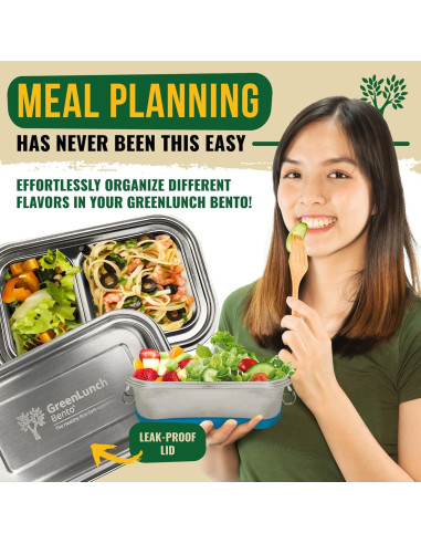Caja Bento Acero Inoxidable GreenLunch 1.4L Azul 2 Compartimentos