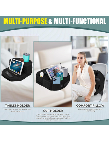 Soporte para Tazas y Tabletas TabCouchCaddy Negro - 7 Portavasos