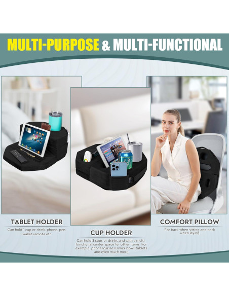 Soporte para Tazas y Tabletas TabCouchCaddy Negro - 7 Portavasos Soporte para Tazas y Tabletas TabCouchCaddy Negro - 7 Portavasos