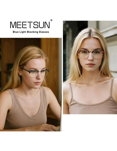 Gafas de Luz Azul MEETSUN 2 Pack Media Montura Anti-fatiga