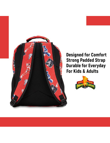Mochila Escolar Power Rangers Oficial - Rojo, 40.6x30.5x12.7 cm
