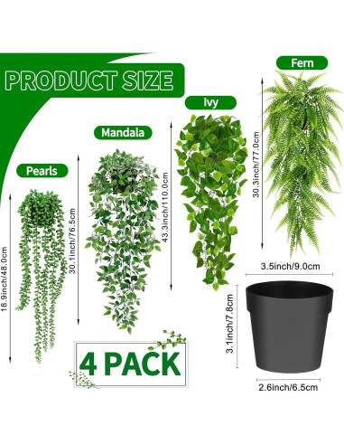 Plantas Colgantes Artificiales Palonu - 4 Macetas Decorativas