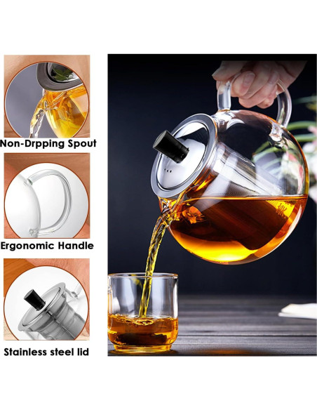 Tetera de vidrio TMOST 950ML con infusor y tapa Tetera de vidrio TMOST 950ML con infusor y tapa