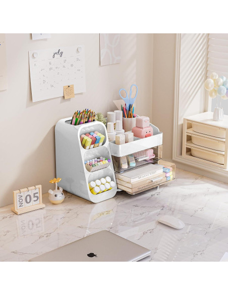 Organizador de Maquillaje Delamu Blanco con Cajones y Soportes Organizador de Maquillaje Delamu Blanco con Cajones y Soportes