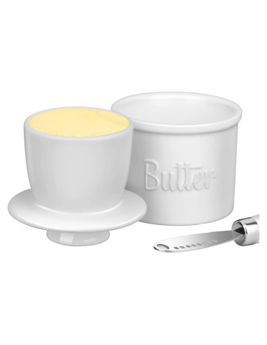 Crock de Mantequilla JSHKY con Espátula de Porcelana Blanco