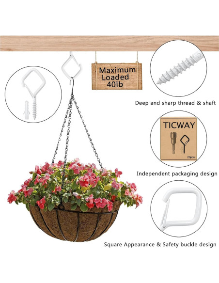 20 Ganchos de Techo Ticway para Plantas y Luces - 18.14 kg 20 Ganchos de Techo Ticway para Plantas y Luces - 18.14 kg
