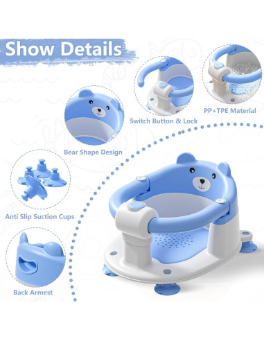 Asiento de Baño Tavlshero para Bebés 6-36 Meses Antideslizante