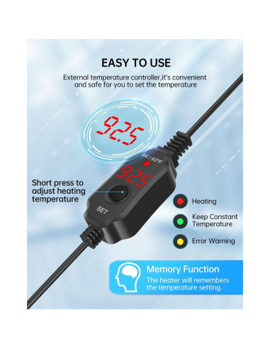 Calentador de Acuario SILICAR 30W con Termómetro LED 1.89-3.79L