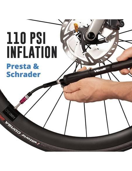 Bomba de Bicicleta Mini Vibrelli - Presta y Schrader - 120 PSI Bomba de Bicicleta Mini Vibrelli - Presta y Schrader - 120 PSI