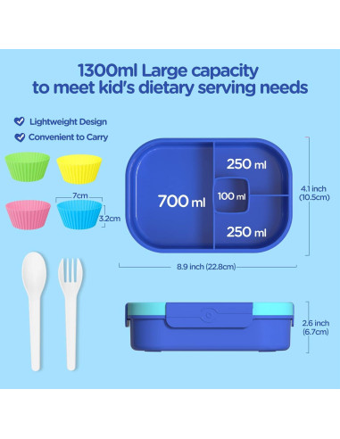 Caja de Almuerzo Bento Jelife 1300ml Azul a Prueba de Fugas