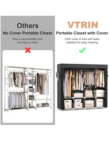 Armario Portátil VTRIN Negro 169.6x44.9x166.8 cm Gran Capacidad