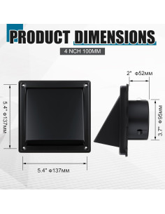 Cubierta de Ventilación para Secadora Gisafai 100 mm Negra 2
