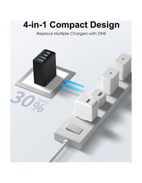 Cargador de pared USB-C 40W 4 puertos Aeidegut Carga Rápida Cargador de pared USB-C 40W 4 puertos Aeidegut Carga Rápida